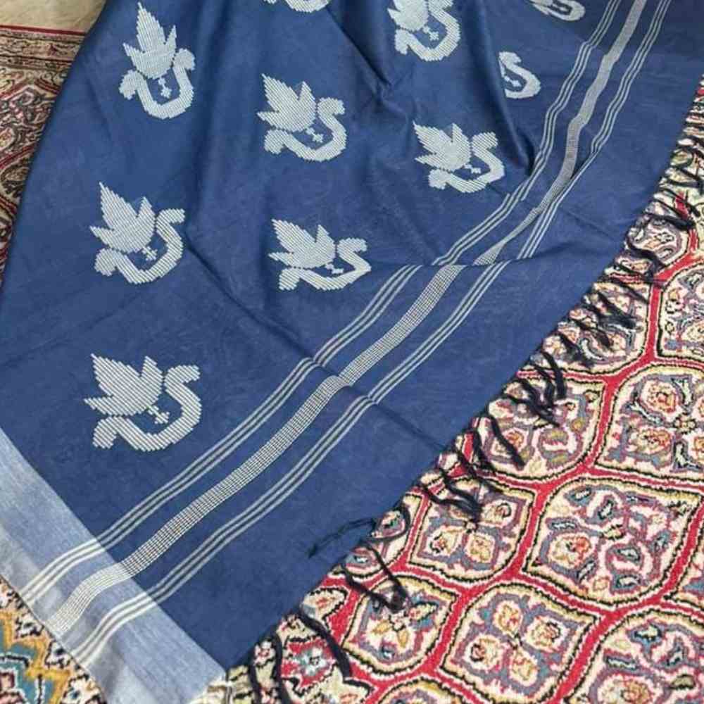 Tussar Saree with Madhubani Bride, Doli, and Kaahar Painting